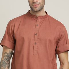 Drifter Set of 2 – Relaxed Fit Roll-Up Sleeve Shirt & Relaxed Fit Chinos – Terracotta Brown & Navy Blue