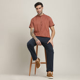Drifter Set of 2 – Relaxed Fit Roll-Up Sleeve Shirt & Relaxed Fit Chinos – Terracotta Brown & Navy Blue
