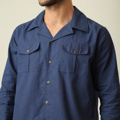 Safari Shirt - Linen Cotton - Navy Blue