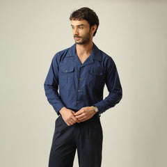 Safari Shirt - Linen Cotton - Navy Blue