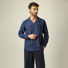 Safari Shirt - Linen Cotton - Navy Blue