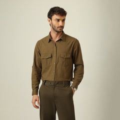 Relaxed Work Shirt - Linen Cotton - Olive Green