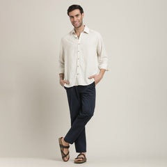 Bayside Set of 2 – Relaxed Fit Linen Blend Shirt & Relaxed Fit Cotton Chinos – Beige & Navy Blue