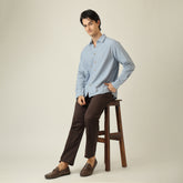 Bayside Set of 2 - Relaxed Fit Linen Blend Shirt & Relaxed Fit Cotton Chinos – Dusty Blue & Coffee Brown
