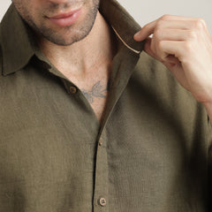 Bayside Set of 2 – Relaxed Fit Linen Blend Shirt & Relaxed Fit Cotton Chinos – Olive Green & Beige