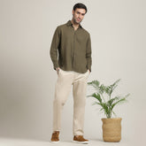 Bayside Set of 2 – Relaxed Fit Linen Blend Shirt & Relaxed Fit Cotton Chinos – Olive Green & Beige