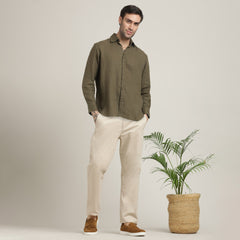Bayside Set of 2 – Relaxed Fit Linen Blend Shirt & Relaxed Fit Cotton Chinos – Olive Green & Beige
