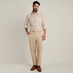 Bloome' Limited Edition Set Of 2 - Soft Linen Button Down Shirt With Contrast Embroidery - Cotton Chino Pants - Tones of Beige