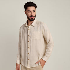 Bloome' Limited Edition Set Of 2 - Soft Linen Button Down Shirt With Contrast Embroidery - Cotton Chino Pants - Tones of Beige