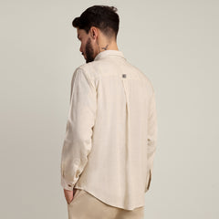 Bloome' Limited Edition Set Of 2 - Soft Linen Button Down Shirt With Contrast Embroidery - Cotton Chino Pants - Tones of Beige