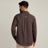 Bloome' Limited Edition Set Of 2 - Soft Linen Button Down Shirt With Contrast Embroidery - Cotton Chino Pants - Coffee Brown & Beige