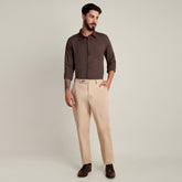 Bloome' Limited Edition Set Of 2 - Soft Linen Button Down Shirt With Contrast Embroidery - Cotton Chino Pants - Coffee Brown & Beige