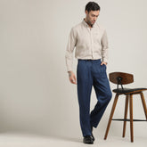 Hugh Set Of 2 - Regular Fit Button-Down Shirt In Cotton Linen & Single Pleated Loose Fit Pants – Natural Grey & Navy Blue