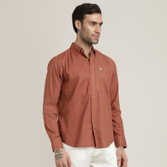 Hugh Button Down Shirt - Regular Fit - Cotton Linen - Terracotta Brown