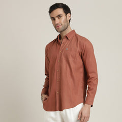 Hugh Button Down Shirt - Regular Fit - Cotton Linen - Terracotta Brown
