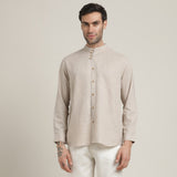 Viceroy Set of 2 - Regular Fit Mandarin Collar Shirt Statement Loop Buttons & Relaxed Fit Pleated Chinos – Natural Grey & Ecru