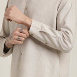 Viceroy Set of 2 - Regular Fit Mandarin Collar Shirt Statement Loop Buttons & Relaxed Fit Pleated Chinos – Natural Grey & Ecru