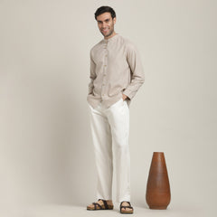 Viceroy Set of 2 – Regular Fit Mandarin Collar Shirt Statement Loop Buttons & Relaxed Fit Pleated Chinos – Natural Grey & Ecru