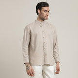 Viceroy Shirt - Regular Fit - Mandarin Collar - 3 Statement Loop Buttons - Linen Cotton - Natural Grey