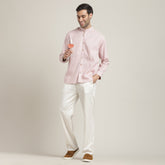 Viceroy Set of 2 – Regular Fit Mandarin Collar Shirt Statement Loop Buttons & Relaxed Fit Pleated Chinos – Pastel Pink & Ecru