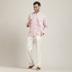 Viceroy Set of 2 – Regular Fit Mandarin Collar Shirt Statement Loop Buttons & Relaxed Fit Pleated Chinos – Pastel Pink & Ecru