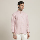 Viceroy Shirt - Regular Fit - Mandarin Collar - 3 Statement Loop Buttons - Linen Cotton – Pastel Pink