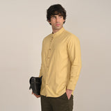 Viceroy Set of 2 - Regular Fit Mandarin Collar Shirt Statement Loop Buttons & Relaxed Fit Pleated Chinos Butter Yellow & Olive Green