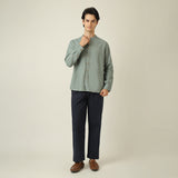 Field Set of 2 - Relaxed Fit Mandarin Collar Shirt & Relaxed Fit Pleated Cotton Chinos Agave Green & Navy Blue