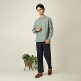 Field Set of 2 - Relaxed Fit Mandarin Collar Shirt & Relaxed Fit Pleated Cotton Chinos Agave Green & Navy Blue