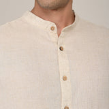 Field Shirt - Relaxed Fit - Mandarin Collar - Linen Blend Beige