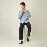 Field Set of 2 - Relaxed Fit Mandarin Collar Shirt & Relaxed Fit Pleated Cotton Chinos – Dusty Blue & Navy