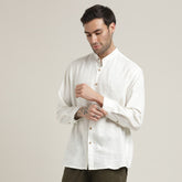 Field Shirt - Relaxed Fit - Mandarin Collar - Linen Blend – Ecru