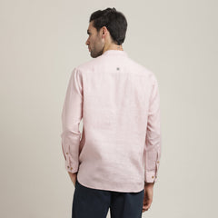 Iki Set of 2 – Regular Fit Mandarin Collar Shirt With Popover Placket & Loop Closure Paired With Relaxed Fit Straight Leg Chinos – Pastel Pink & Navy Blue