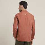 Iki Set of 2 - Regular Fit Mandarin Collar Shirt With Popover Placket & Loop Closure Paired With Relaxed Fit Straight Leg Chinos – Terracotta Brown & Army Green