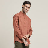 Iki Shirt - Regular Fit - Mandarin Collar - Popover Placket - Loop Button Closure – Terracotta Brown