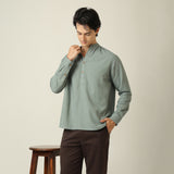 Indrazen Shirt - Relaxed Fit - Mandarin Collar - Diamond Popover Placket - Linen Blend Agave Green