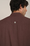 Indrazen Shirt - Relaxed Fit - Mandarin Collar - Diamond Popover Placket - Linen Blend – Coffee Brown