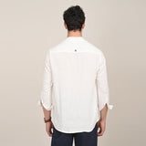 Indrazen Shirt - Relaxed Fit - Mandarin Collar - Diamond Popover Placket - Linen Blend Ecru
