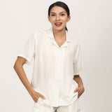 Cuban Co-ord Set Of 2 - Shirt & Shorts - Ecru