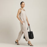 Monroe A-line Maxi Dress - Beige With Black Edging