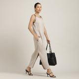 Monroe A-line Maxi Dress - Beige With Black Edging