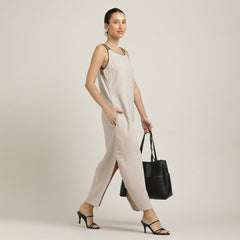 Monroe A-line Maxi Dress - Beige With Black Edging