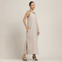 Monroe A-line Maxi Dress - Beige With Black Edging