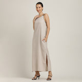 Monroe A-line Maxi Dress - Beige With Black Edging