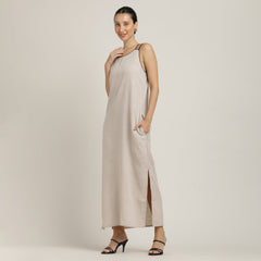Monroe A-line Maxi Dress - Beige With Black Edging