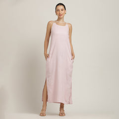 Monroe A-line Maxi Dress - Pastel Pink With Ecru Edging