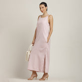 Monroe A-line Maxi Dress - Pastel Pink With Ecru Edging