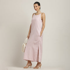 Monroe A-line Maxi Dress - Pastel Pink With Ecru Edging