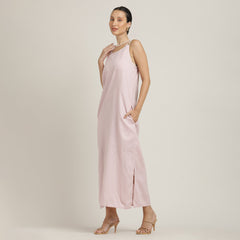Monroe A-line Maxi Dress - Pastel Pink With Ecru Edging