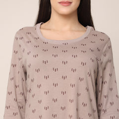 Night Dress - Taupe With All Over Pine Tree Print